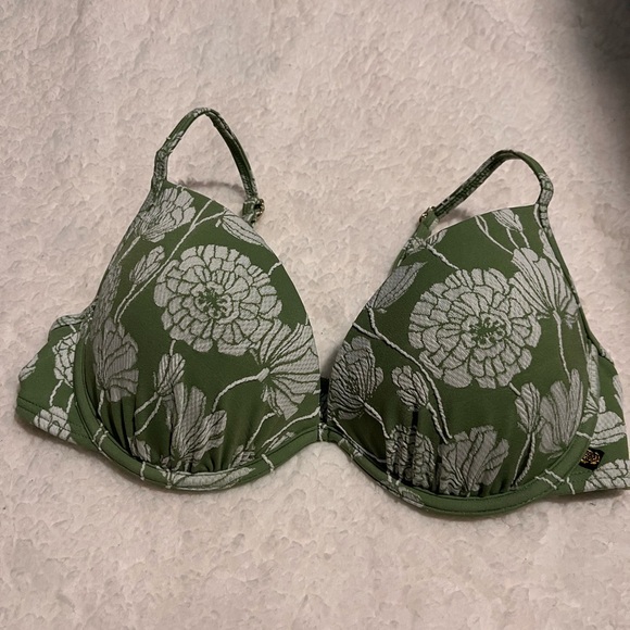 NWT Green Floral Ruched Push Up Bikini Top - Picture 4 of 7